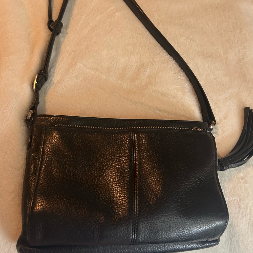 Brighton Black Leather Organizer Shoulder Bag